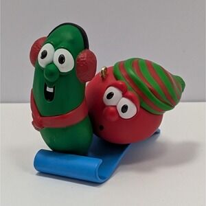 Vintage Hallmark VeggieTales Bob the Tomato & Larry Cucumber Ornament Sled 2000